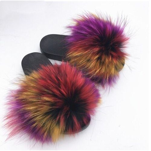 Pantoufles En Fourrure De Renard Pour Femmes, Tongs D'intérieur Décontractées, Chaussures En Peluche, Tendance,té