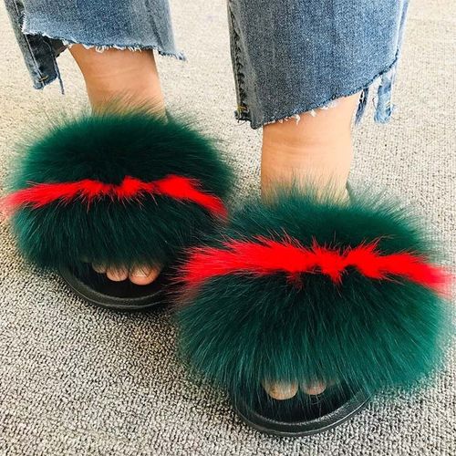 Pantoufles En Fourrure De Renard Pour Femmes, Tongs D'intérieur Décontractées, Chaussures En Peluche, Tendance,té