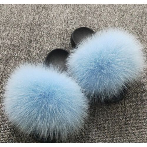 Pantoufles En Fourrure De Renard Pour Femmes, Tongs D'intérieur Décontractées, Chaussures En Peluche, Tendance,té