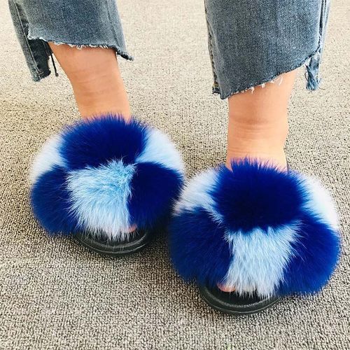 Pantoufles En Fourrure De Renard Pour Femmes, Tongs D'intérieur Décontractées, Chaussures En Peluche, Tendance,té