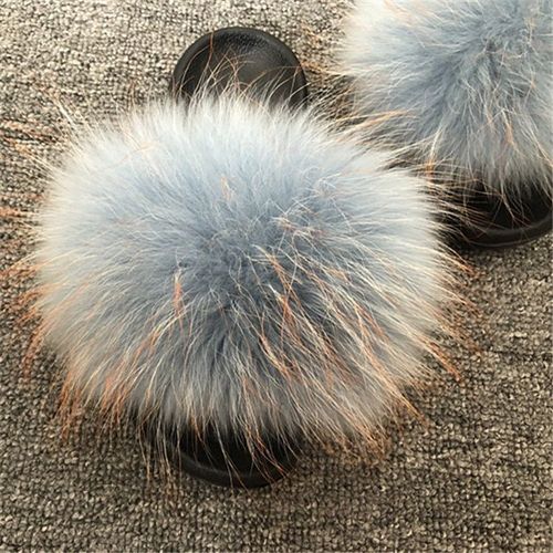 Pantoufles En Fourrure De Renard Pour Femmes, Tongs D'intérieur Décontractées, Chaussures En Peluche, Tendance,té