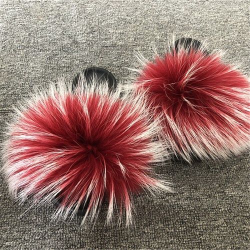 Pantoufles En Fourrure De Renard Pour Femmes, Tongs D'intérieur Décontractées, Chaussures En Peluche, Tendance,té