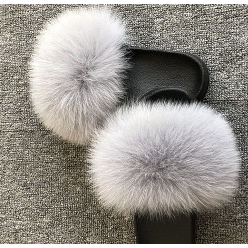 Pantoufles En Fourrure De Renard Pour Femmes, Tongs D'intérieur Décontractées, Chaussures En Peluche, Tendance,té