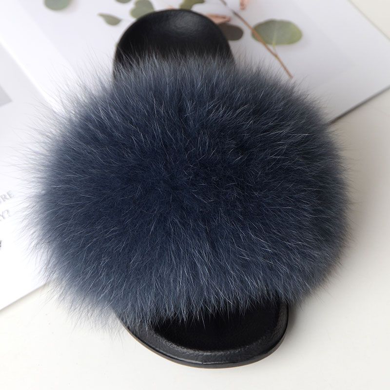 Pantoufles En Fourrure De Renard Vritable Pour Femmes, Chau... - 3