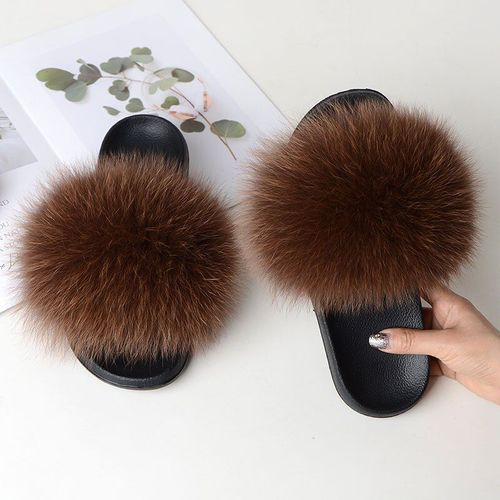 Pantoufles En Fourrure De Renard Véritable Pour Femmes, Chaussures Décontractées, Plates, Antidérapantes, Grande Taille, Sandales En Fourrure, Livraison Gratuite,té
