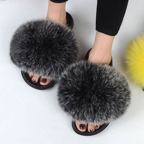Pantoufles En Fourrure De Renard Véritable Pour Femmes, Chaussures Décontractées, Plates, Antidérapantes, Grande Taille, Sandales En Fourrure, Livraison Gratuite,té