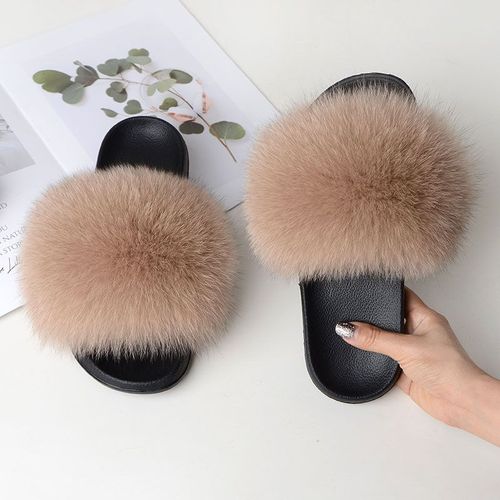 Pantoufles En Fourrure De Renard Véritable Pour Femmes, Chaussures Décontractées, Plates, Antidérapantes, Grande Taille, Sandales En Fourrure, Livraison Gratuite,té