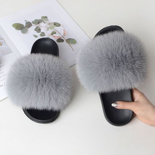 Pantoufles En Fourrure De Renard Véritable Pour Femmes, Chaussures Décontractées, Plates, Antidérapantes, Grande Taille, Sandales En Fourrure, Livraison Gratuite,té