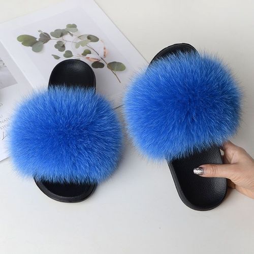 Pantoufles En Fourrure De Renard Véritable Pour Femmes, Chaussures Décontractées, Plates, Antidérapantes, Grande Taille, Sandales En Fourrure, Livraison Gratuite,té