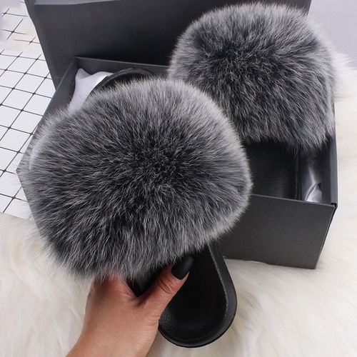Pantoufles En Fourrure Pour Femmes, Tongs En Peluche, Mignonnes, De Luxe, Charmantes, Pour La Maison Et L'extérieur, Sandales Plates Antidérapantes, Résistantes L'usure