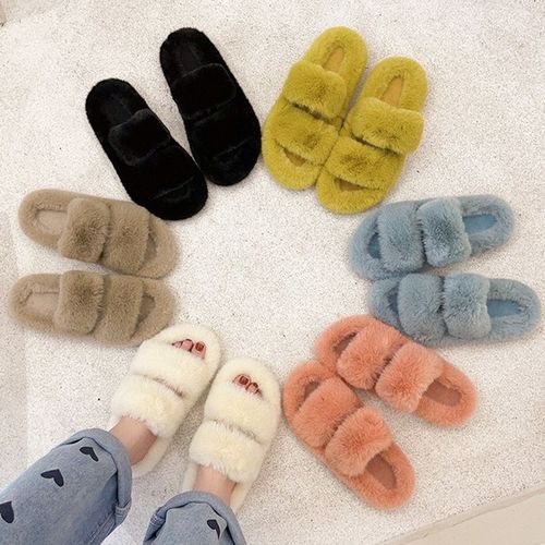 Pantoufles En Fourrure Douce Et Moelleuse Pour Femmes, Chaussures De Maison Antidérapantes Talon Plat,paisses, Couleur Bonbon, Design De Luxe Pour Dames