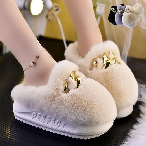 Pantoufles En Fourrure Matel Pour Filles, Chaussures Plateformepaisse, Pantoufles De Maison En Peluche Pour Femmes,