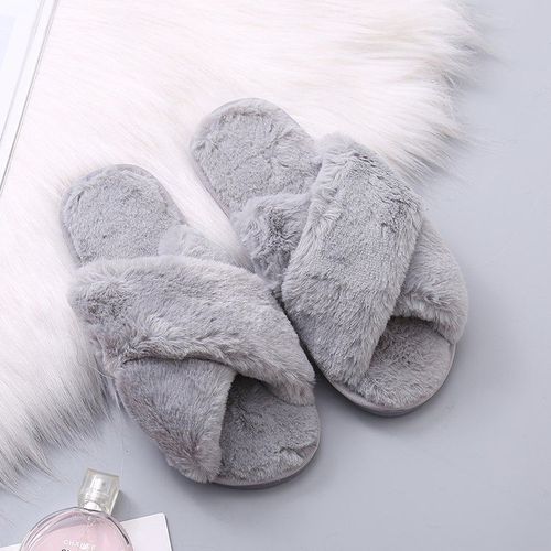 Pantoufles En Fourrure Pour Femmes, Automne Et Hiver, Tongs Bout Plat Pour Garder Au Chaud, Ameublement De La Maison, En Coton