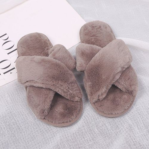 Pantoufles En Fourrure Pour Femmes, Automne Et Hiver, Tongs Bout Plat Pour Garder Au Chaud, Ameublement De La Maison, En Coton