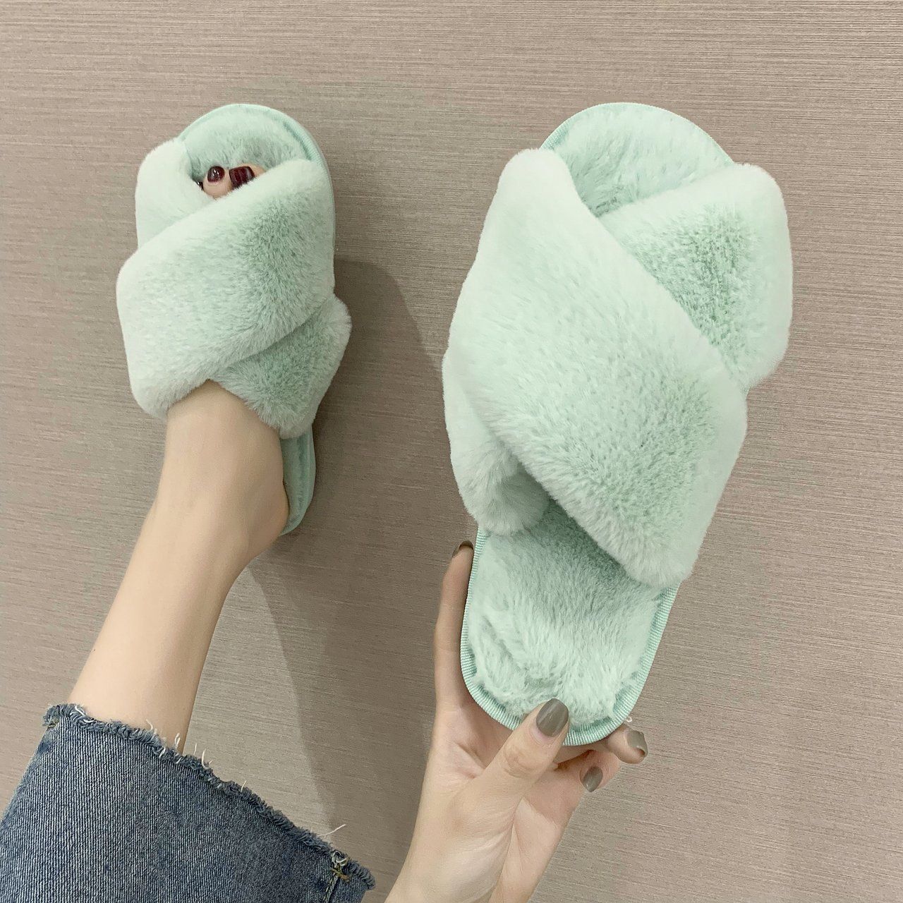 Pantoufles En Fourrure Pour Femmes, Automne Et Hiver, Tongs ... - 4