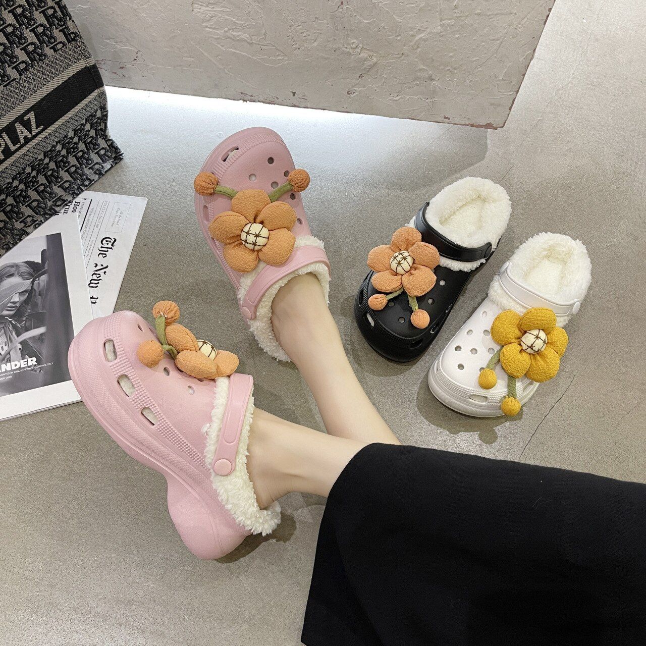 Pantoufles En Fourrure Pour Femmes, Chaussures Chaudes,  En...