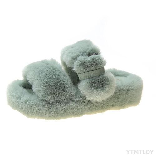 Pantoufles En Fourrure Pour Femmes, Chaussures D'intérieur Antidérapantes, Semelle En Caoutchouc, Avec Boucle De Décoration, La Mode, Pour Filles