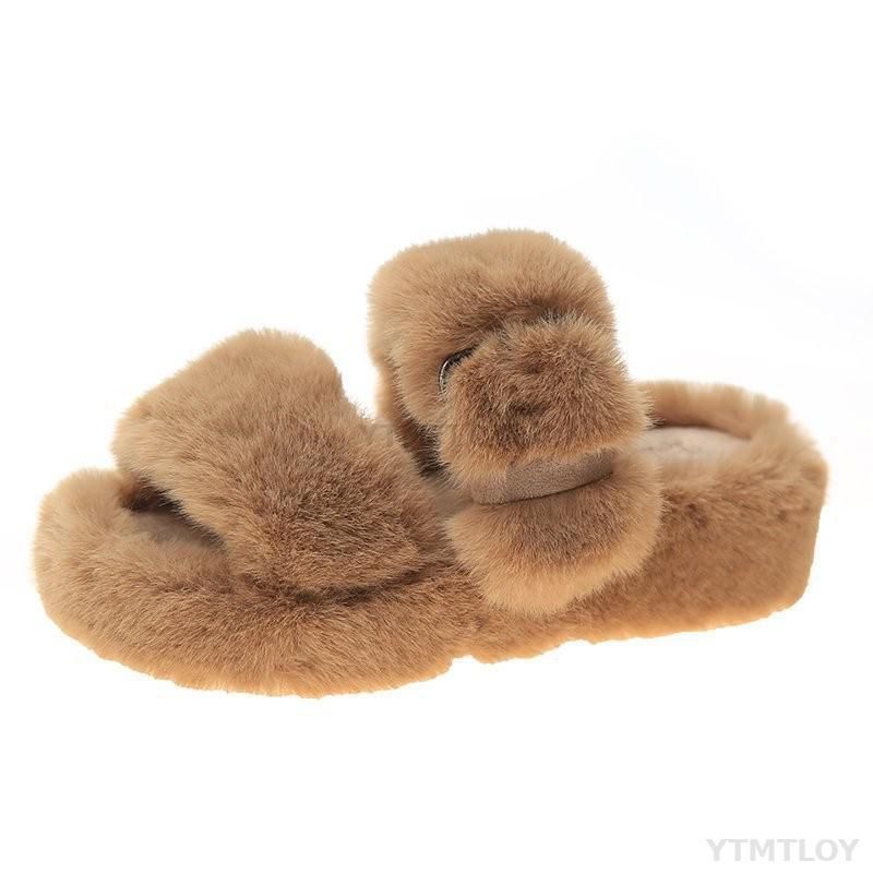 Pantoufles En Fourrure Pour Femmes, Chaussures D'intrieur A...