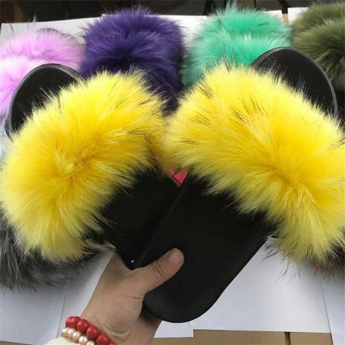 Pantoufles En Fourrure Pour Femmes, Chaussures En Peluche Pour Dames, Sandales Moelleuses En Poils De Renard, Pantoufles Chaudes D'hiver Pour Femmes, Tendance
