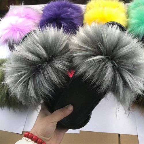 Pantoufles En Fourrure Pour Femmes, Chaussures En Peluche Pour Dames, Sandales Moelleuses En Poils De Renard, Pantoufles Chaudes D'hiver Pour Femmes, Tendance