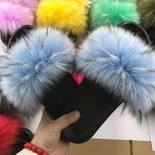 Pantoufles En Fourrure Pour Femmes, Chaussures En Peluche Pour Dames, Sandales Moelleuses En Poils De Renard, Pantoufles Chaudes D'hiver Pour Femmes, Tendance