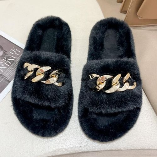 Pantoufles En Fourrure Pour Femmes, Chaussures En Peluche Pour Dames, Sandales Moelleuses En Poils De Renard, Pantoufles Chaudes D'hiver,