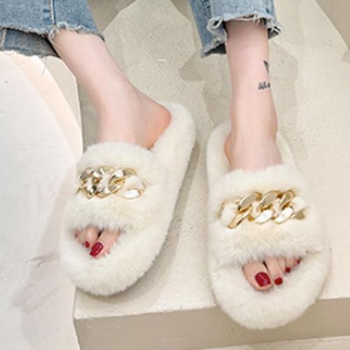 Pantoufles En Fourrure Pour Femmes, Chaussures En Peluche Pour Dames, Sandales Moelleuses En Poils De Renard, Pantoufles Chaudes D'hiver,
