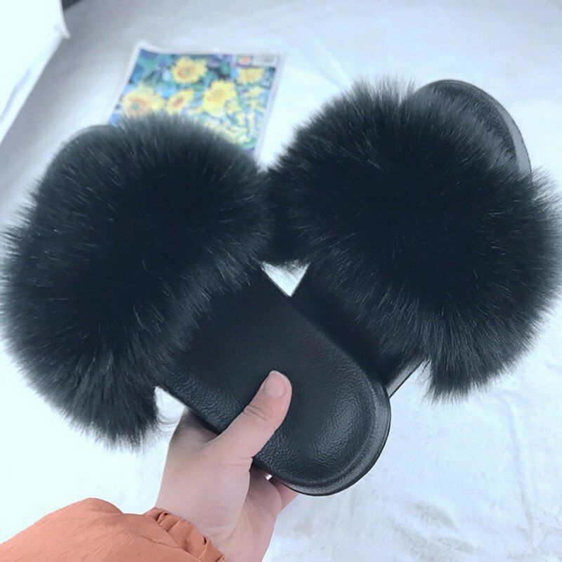 Pantoufles En Fourrure Pour Femmes, Chaussures En Peluche Po... - 8