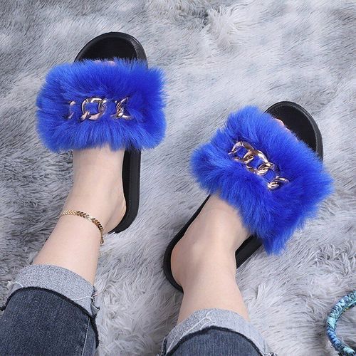 Pantoufles En Fourrure Pour Femmes, Chaussures En Peluche Pour Dames, Sandales Moelleuses En Poils De Renard, Pantoufles Chaudes D'hiver,