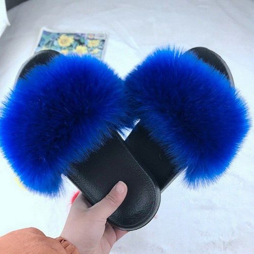 Pantoufles En Fourrure Pour Femmes, Claquettes De Couleur Pour La Maison, Chaussures En Peluche, Chaudes Pour L'hiver,