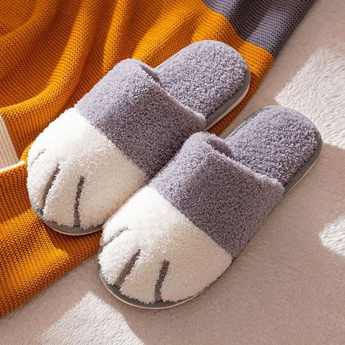 Pantoufles En Fourrure Pour Femmes, Pantoufles De Maison, Patte De Chat Mignon, Pantoufles Chaudes De Dessin Animé, Antidérapantes, Chaussures D'intérieur De Couleurs Mélangées Hiver