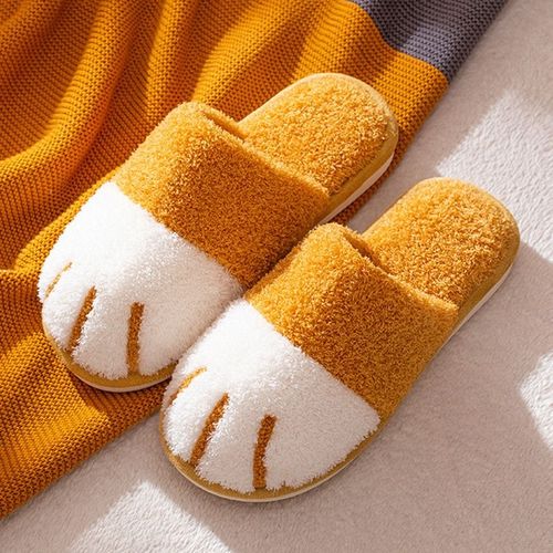 Pantoufles En Fourrure Pour Femmes, Pantoufles De Maison, Patte De Chat Mignon, Pantoufles Chaudes De Dessin Animé, Antidérapantes, Chaussures D'intérieur De Couleurs Mélangées Hiver