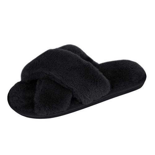 Pantoufles En Fourrure Solide Pour Femmes, Chaussures De Maison Pelucheuses, Tongs Avec Sandales En Fourrure, La Mode,té,