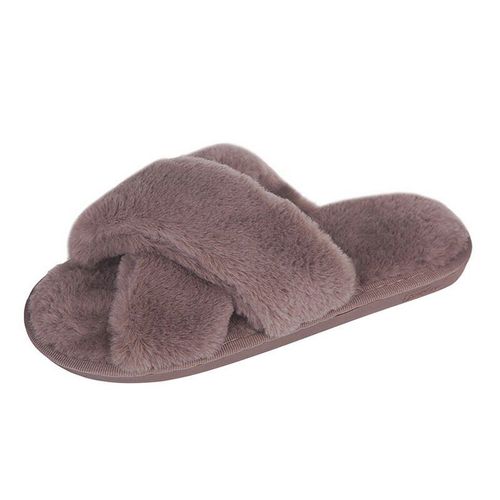 Pantoufles En Fourrure Solide Pour Femmes, Chaussures De Maison Pelucheuses, Tongs Avec Sandales En Fourrure, La Mode,té,