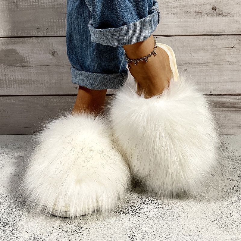 Pantoufles En Fourrure Solide Pour Femmes, Chaussures De Mai... - 2