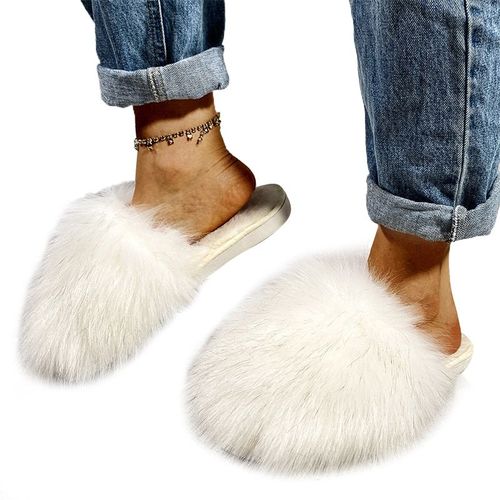 Pantoufles En Fourrure Solide Pour Femmes, Chaussures De Maison Pelucheuses, Tongs Avec Sandales En Fourrure, La Mode,té,
