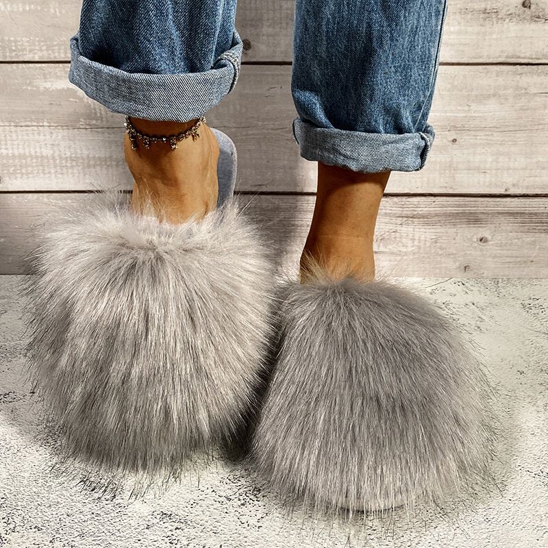 Pantoufles En Fourrure Solide Pour Femmes, Chaussures De Mai... - 5