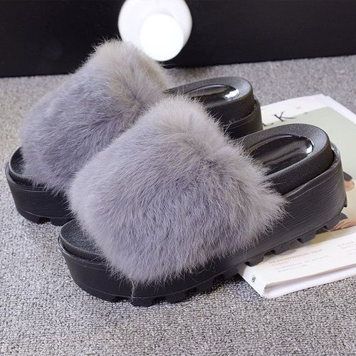 Pantoufles En Fourrure Véritable Pour Femmes, Chaussures Plates Semellepaisse, Mode Automne Hiver, Tongs Antidérapantes Pour L'extérieur, Décontractées, Solides