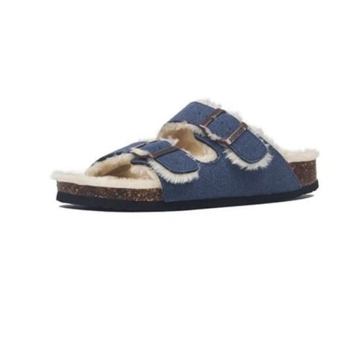 Pantoufles En Laine Et Fourrure Pour Femmes, Tongs D'hiver Longues En Peluche Avec Double Boucle, Chaussures D'extérieur En Fourrure Pour Femmes