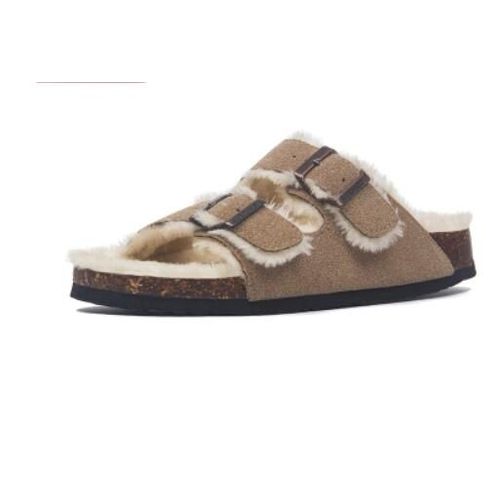 Pantoufles En Laine Et Fourrure Pour Femmes, Tongs D'hiver Longues En Peluche Avec Double Boucle, Chaussures D'extérieur En Fourrure Pour Femmes