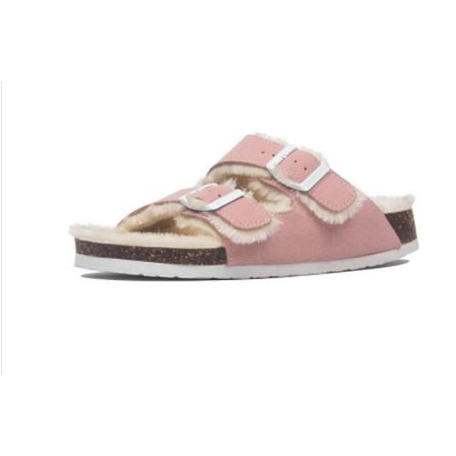 Pantoufles En Laine Et Fourrure Pour Femmes, Tongs D'hiver Longues En Peluche Avec Double Boucle, Chaussures D'extérieur En Fourrure Pour Femmes