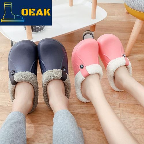 Pantoufles En Peluche Imperméables Pour Hommes Et Femmes, Sabots Chauds En Fourrure Eva, Pantoufles De Maison, Chaussures De Sol D'intérieur Pour Femmes