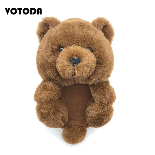Pantoufles En Peluche Ours En Peluche Pour Femmes, Pantoufles De Maison De Dessin Animé, Pantoufles D'hiver Chaudes En Fausse Fourrure, Tongs En Fourrure Pour Femmes