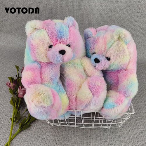 Pantoufles En Peluche Ours En Peluche Pour Femmes, Pantoufles De Maison De Dessin Animé, Pantoufles D'hiver Chaudes En Fausse Fourrure, Tongs En Fourrure Pour Femmes