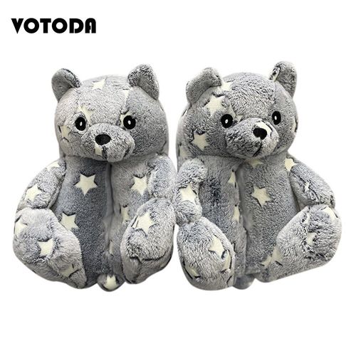 Pantoufles En Peluche Ours En Peluche Pour Femmes, Pantoufles De Maison De Dessin Animé, Pantoufles D'hiver Chaudes En Fausse Fourrure, Tongs En Fourrure Pour Femmes