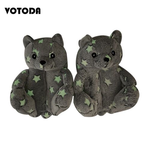 Pantoufles En Peluche Ours En Peluche Pour Femmes, Pantoufles De Maison De Dessin Animé, Pantoufles D'hiver Chaudes En Fausse Fourrure, Tongs En Fourrure Pour Femmes