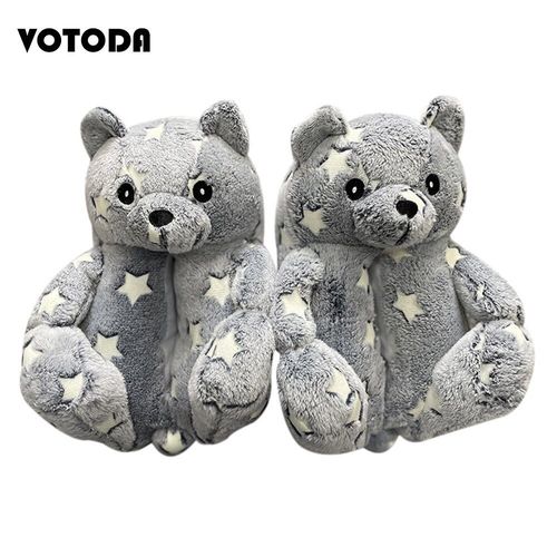 Pantoufles En Peluche Ours En Peluche Pour Femmes, Pantoufles De Maison De Dessin Animé, Pantoufles D'hiver Chaudes En Fausse Fourrure, Tongs En Fourrure Pour Femmes