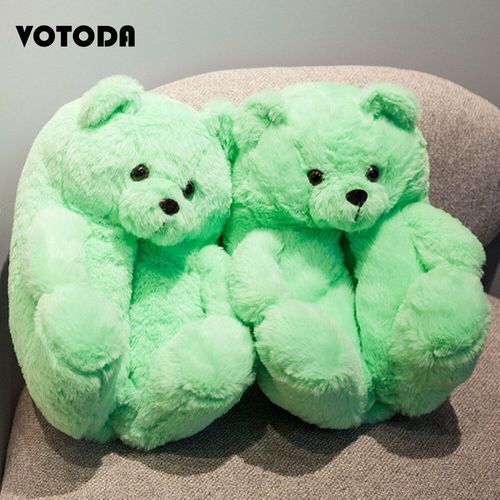 Pantoufles En Peluche Ours En Peluche Pour Femmes, Pantoufles De Maison De Dessin Animé, Pantoufles D'hiver Chaudes En Fausse Fourrure, Tongs En Fourrure Pour Femmes