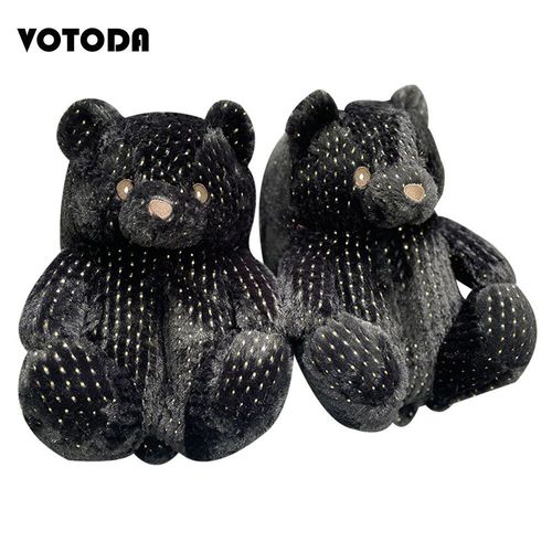 Pantoufles En Peluche Ours En Peluche Pour Femmes, Pantoufles De Maison De Dessin Animé, Pantoufles D'hiver Chaudes En Fausse Fourrure, Tongs En Fourrure Pour Femmes