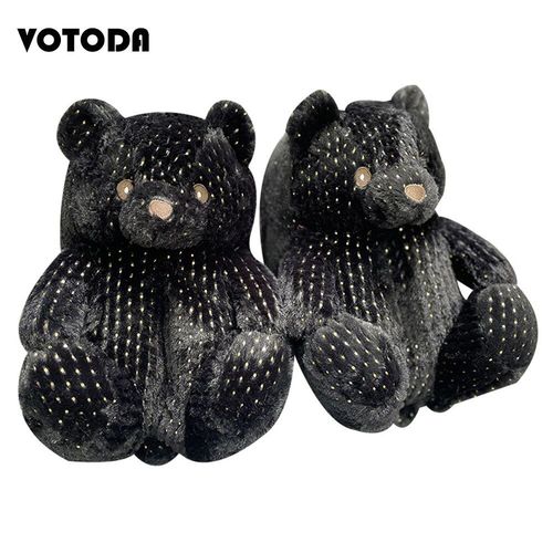 Pantoufles En Peluche Ours En Peluche Pour Femmes, Pantoufles De Maison De Dessin Animé, Pantoufles D'hiver Chaudes En Fausse Fourrure, Tongs En Fourrure Pour Femmes